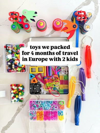 Instagram post: comment TOYS to get the full list of travel toys we brought for 4 months in Euro
